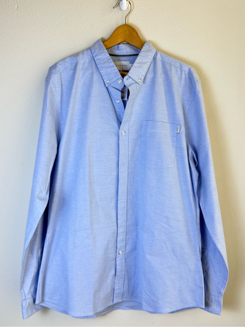 Topman Oxford Button Down Shirt Men’s XXL Light Blue Stretch Long Sleeve NWT